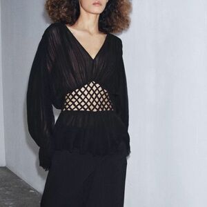 Zara Black Sheer Blouse with Cutout Design